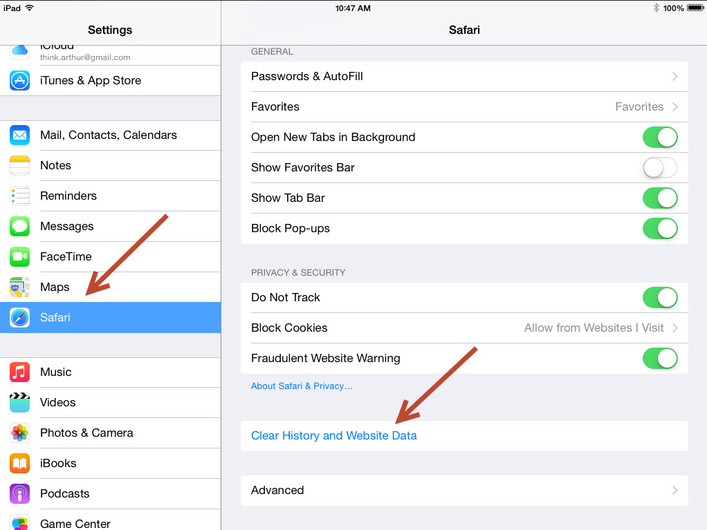 clear browser cache safari on ipad